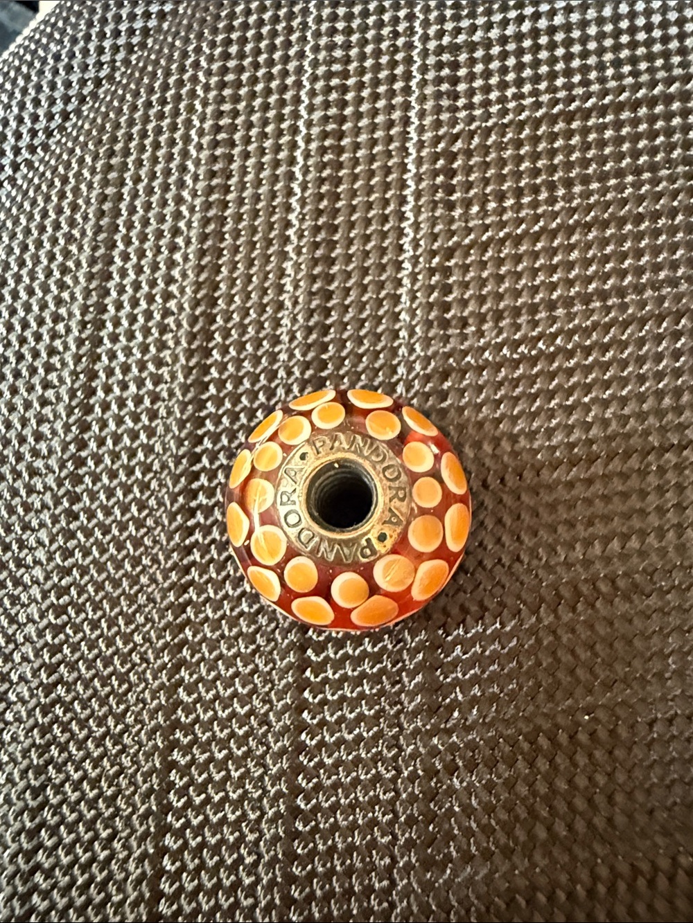 Pandora Orange and Cream Dotted Murano Glass Charm